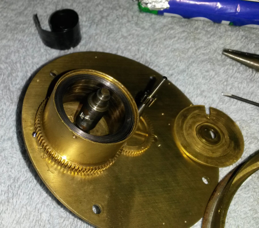 Replacing a broken mainspring in a mantle clock Braintree Clock Repairs